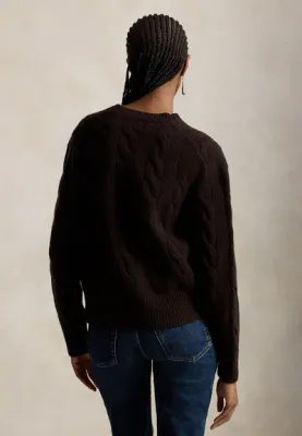 POLO RALPH LAUREN CABLE-KNIT WOOL-CASHMERE SWEATER BROWN 
