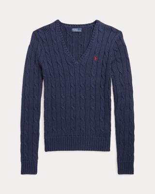  POLO RALP LAUREN Cable-Knit Cotton V-Neck Jumper hunter navy 