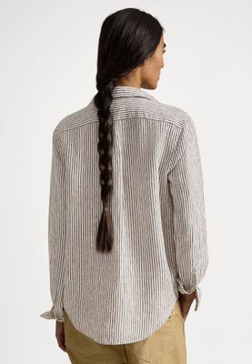 POLO RALPH LAUREN CLASSIC FIT STRIPED LINEN SHIRT - SKJORTEBLUSE - DARK BROWN/WHITE