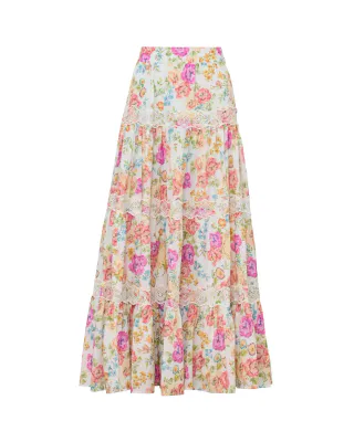 BY TIMO Cotton Slub Maxi Skirt Floral