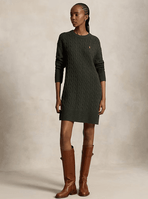POLO RALPH LAUREN Cabel Knit Wool Cashmere Dress Olive Umber Heather 
