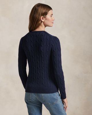  POLO RALP LAUREN Cable-Knit Cotton V-Neck Jumper hunter navy 