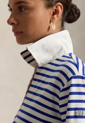 RALPH LAUREN STRIPED COTTON DRESS - SKJORTEKJOLE - DECKWASH WHITE/BRILLIANT SAPPH