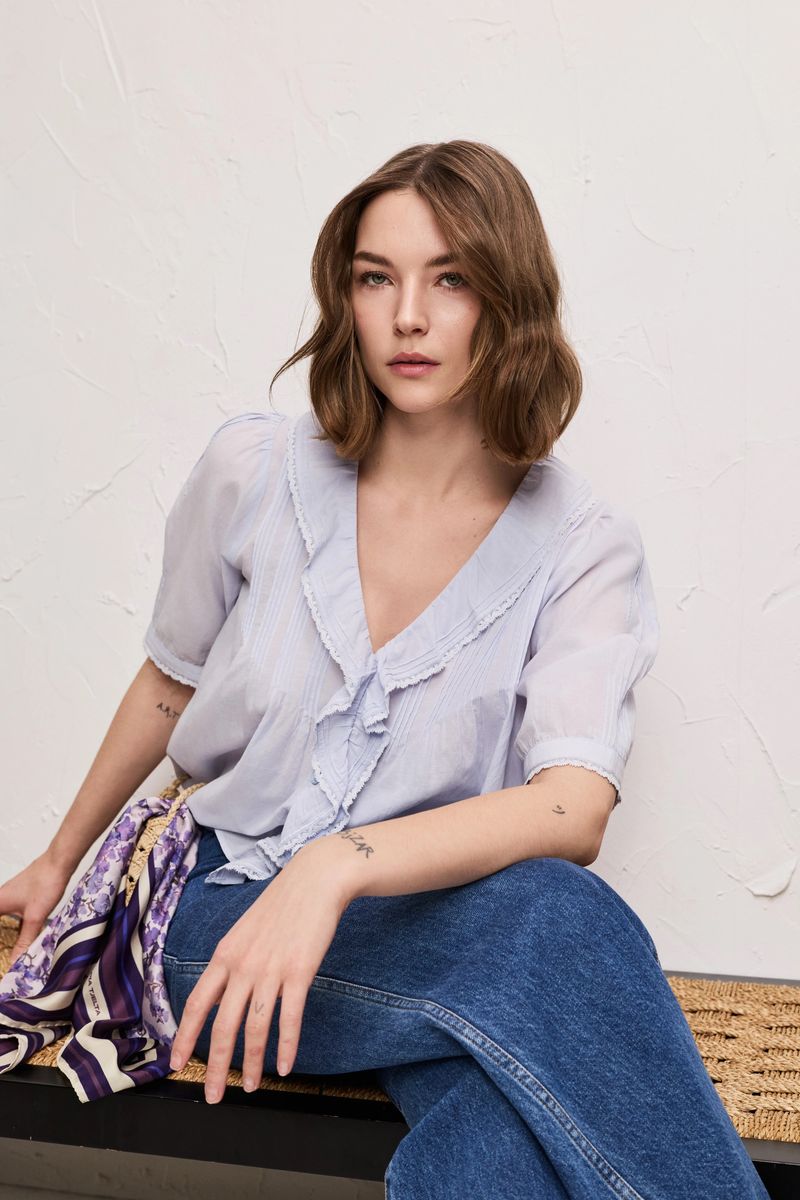 PIA TJELTA ELLIOT SHORTSLEEVE DUSTY BLUE 