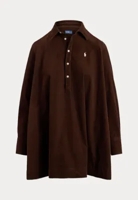POLO RALPH LAUREN CORDUROY PLEATED SHIRT DRESS BROWN 
