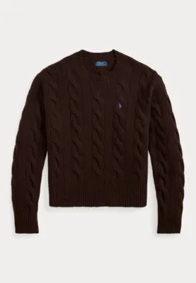 POLO RALPH LAUREN CABLE-KNIT WOOL-CASHMERE SWEATER BROWN 
